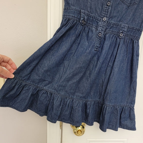 Cherokee Girls Denim Dress Ruffle Puff Sleeve Buttons 100% Cotton Size 7/8 - Picture 4 of 10